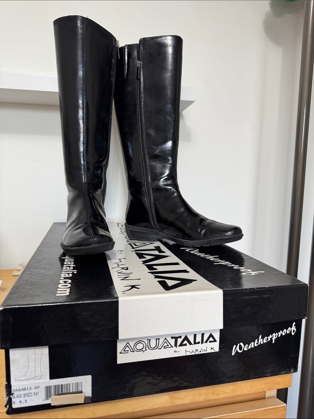 Aquatalia Black Patent Leather Knee-High Boots